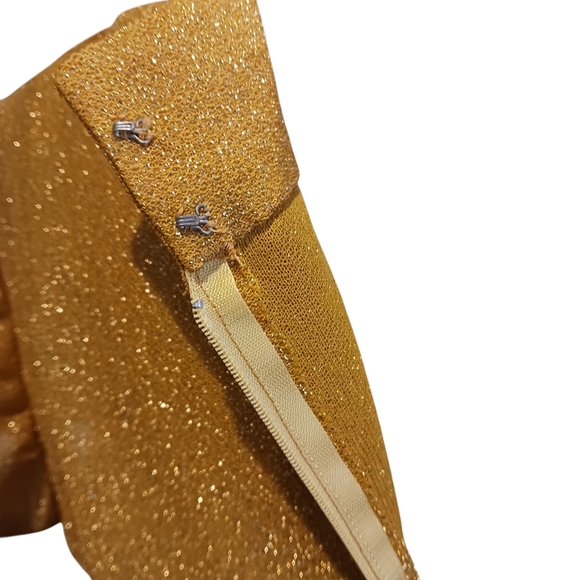 Vintage 1960s Shimmering Gold Maxi Dress Formal Gala Maxi Short Sleeve Holidays - Picture 9 of 10